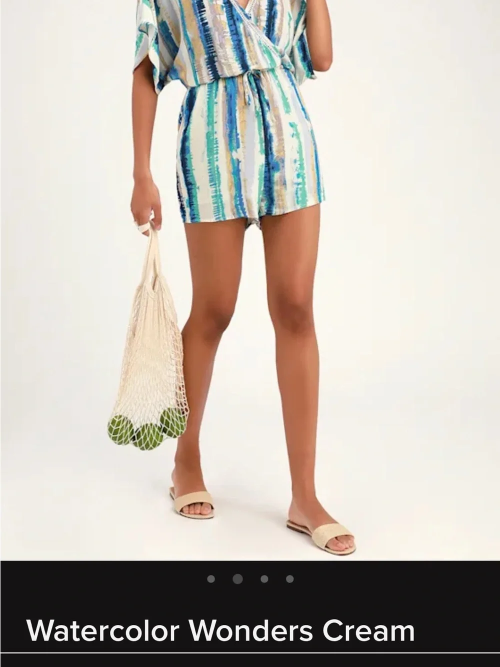 Lulu's Cream One-Piece Romper with Blue, Teal & Tan Stripes